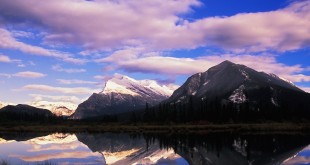 Mount Rundle Reflected On Vermillion Lakes At Sunset, Canada